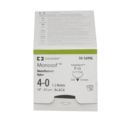 Monosof™ Dermalon™ Suture with Needle, Black, Size 4-0