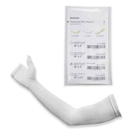 McKesson 1051360 Protective Skin Sleeve, Arm/Wrist/Hand, with Thumb, Medium, White
