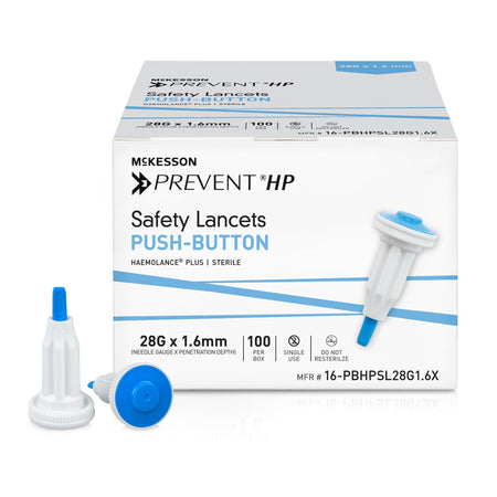McKesson 16-PBHPSL28G1.6X Prevent HP Push Button Safety Lancet, 28 Gauge