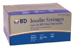 embecta 328466 Standard Insulin Syringe with Needle Ultra-Fine 0.5 mL 1/2 Inch 30 Gauge