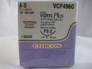 Ethicon VCP496ZG Coated Vicryl Plus Polyglactin 910 Absorbable Antibacterial Suture with Needle