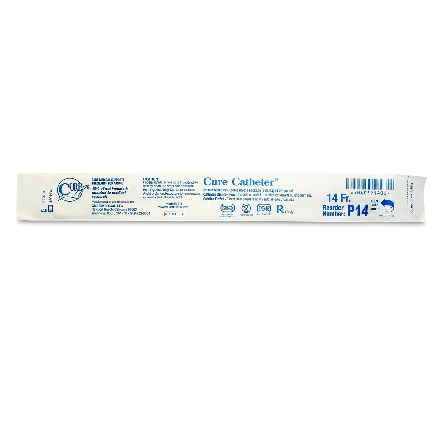 Cure Catheter™ Urethral Catheter, 14 Fr., Unisex, Straight