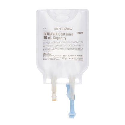 Baxter 2B8019 INTRAVIA empty 50 mL IV medication delivery bag with two PVC ports, 48 per case
