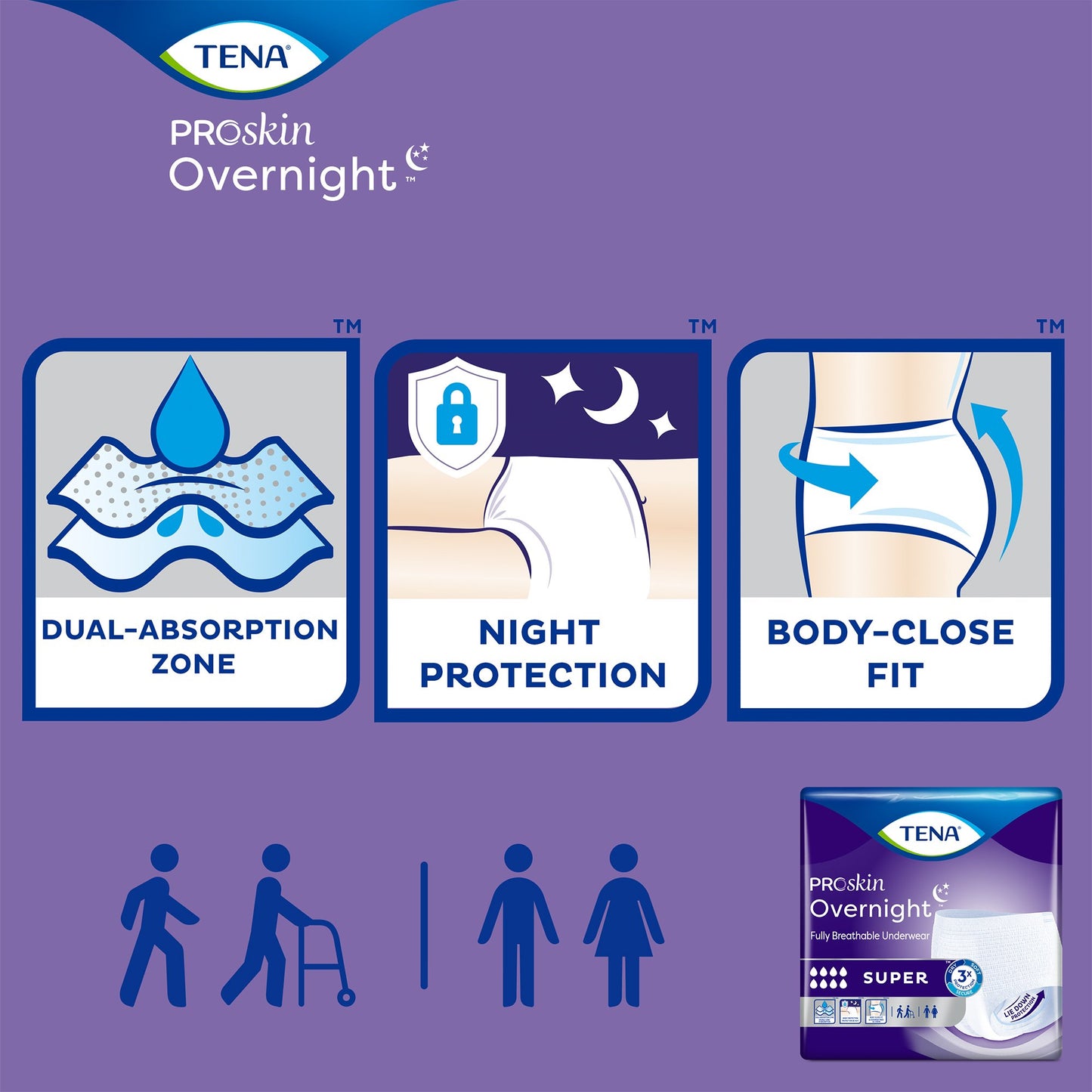Tena® ProSkin Overnight™ Super Fully Breathable Underwear, Medium