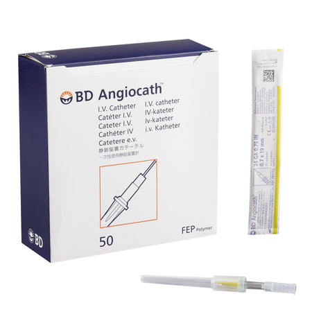 BD 381112 Peripheral IV Catheter Angiocath 24 Gauge 3/4 Inch FEP Polymer Straight Hub Non Blood Control