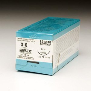 Covidien SS-684G Sofsilk Silk Nonabsorbable Suture with Needle, Reverse Cutting Braided