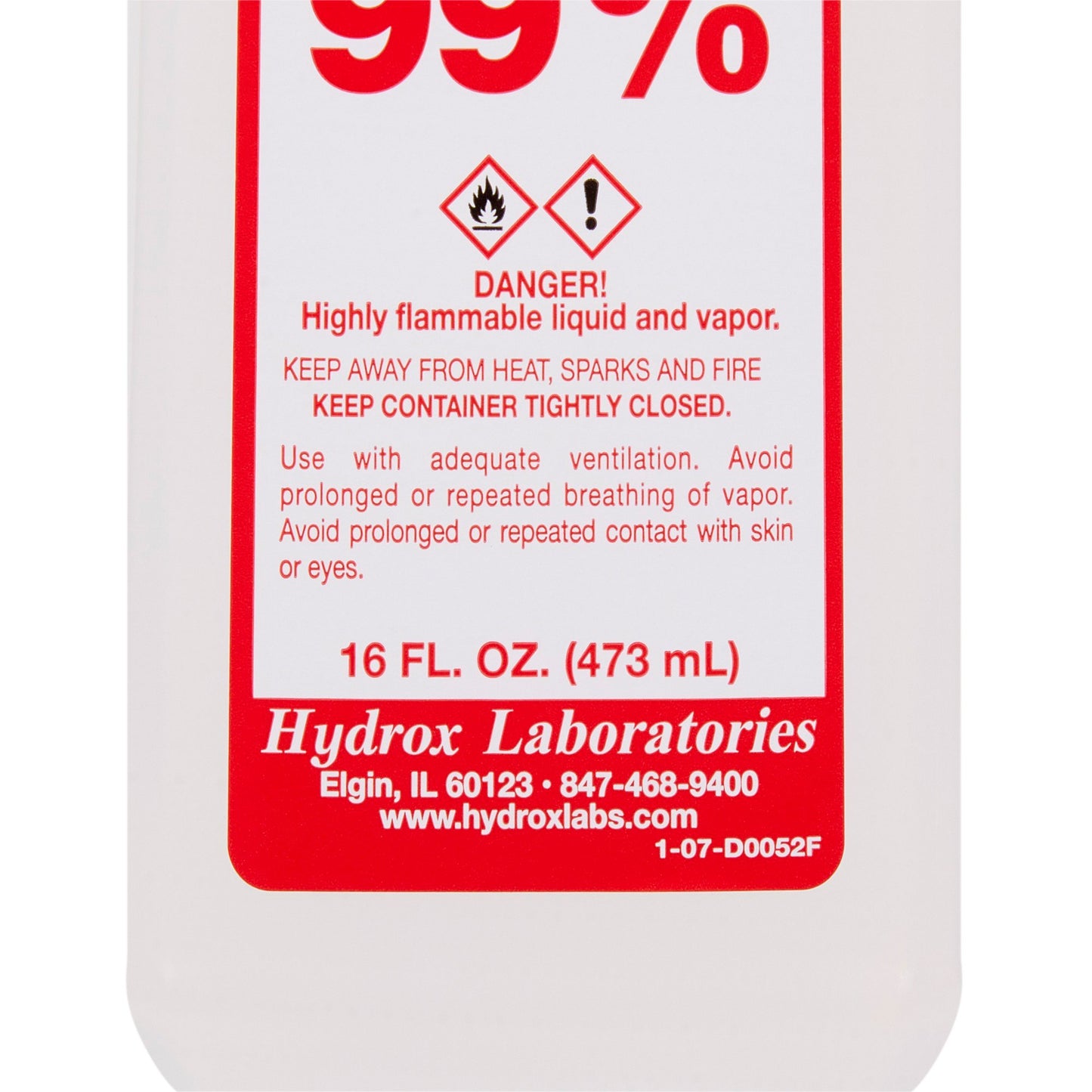 Hydrox Isopropyl Alcohol, 99% Strength Alcohol for Technical Use, 16 ounces