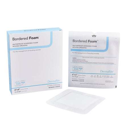 DermaRite 00297E BorderedFoam Adhesive with Border Foam Dressing, 6 x 6 Inch