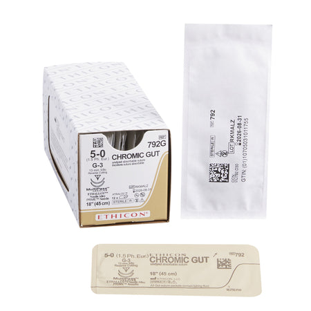Ethicon 792G GUT CHROMIC Absorbable Suture with Needle, Size 5-0, G-3 Reverse Cutting Monofilament