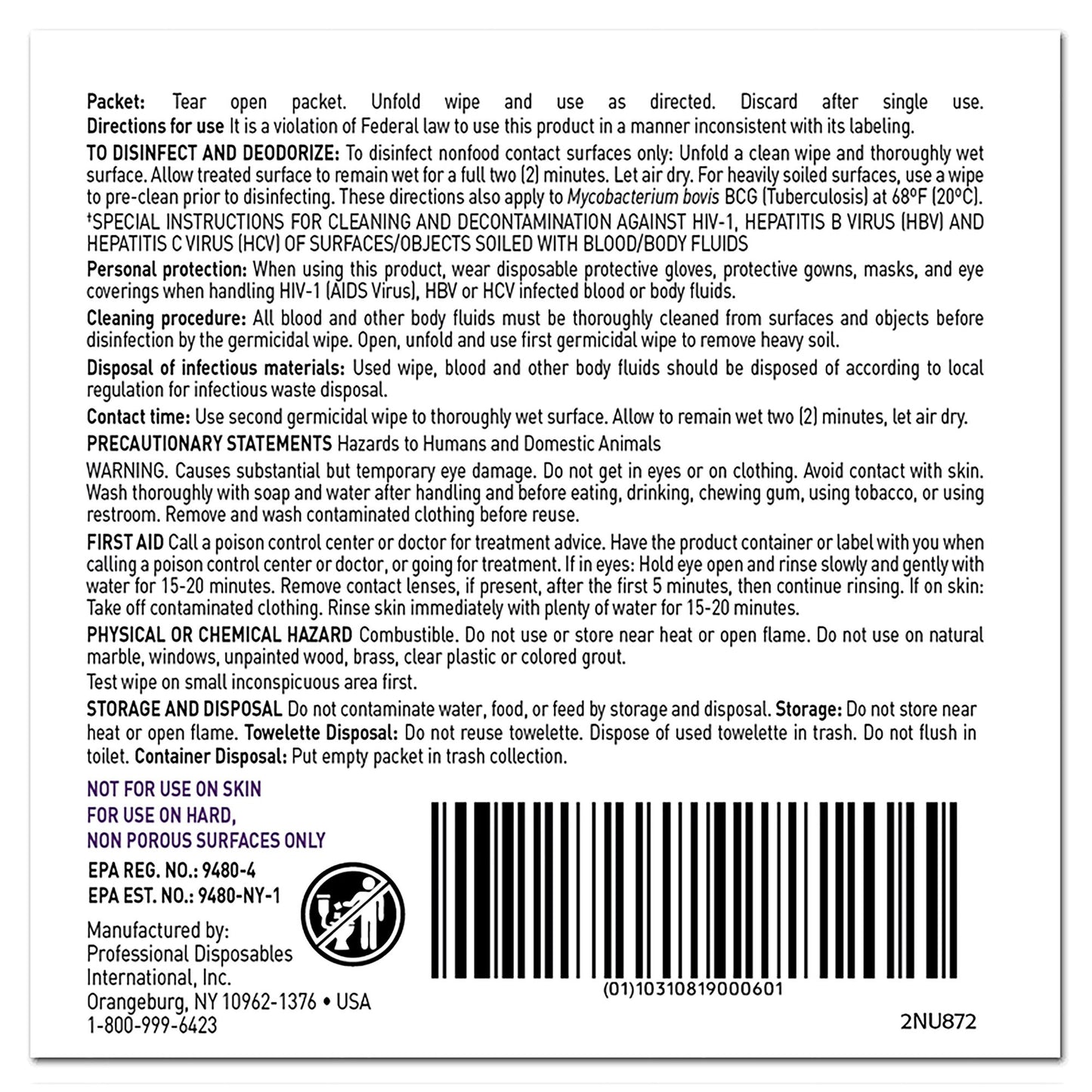 Super Sani-Cloth® Extra Large Germicidal Disinfectant Wipes, Individual Packets