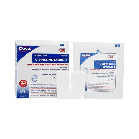 Dukal 7265 Sterile I.V. / Drain Split Dressing, 2 x 2 Inch, 6-Ply