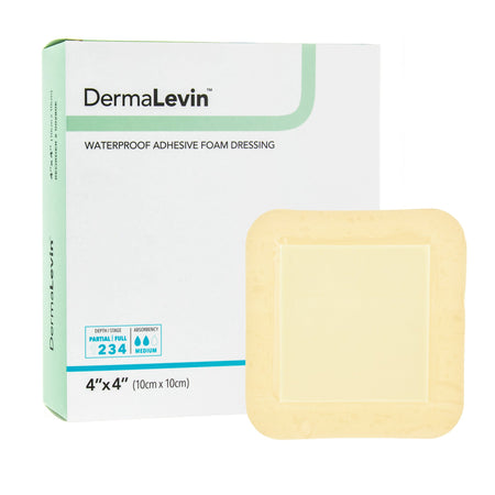 DermaRite 00280E DermaLevin Adhesive with Border Foam Dressing, 4 x 4 Inch