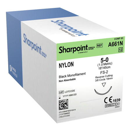 Surgical Specialties A661N Nylon Nonabsorbable Suture with Needle, Precision Reverse Cutting