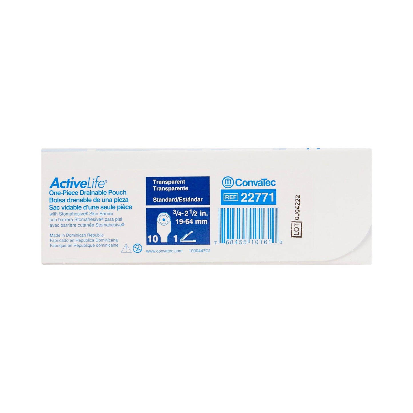 Convatec 22771 ActiveLife® One-Piece Drainable Transparent Colostomy Pouch, 12 Inch Length, 3/4 to 2½ Inch Stoma