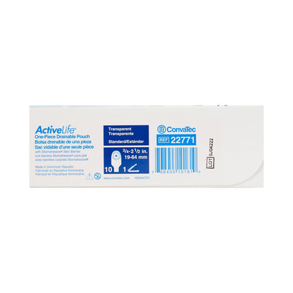 Convatec 22771 ActiveLife® One-Piece Drainable Transparent Colostomy Pouch, 12 Inch Length, 3/4 to 2½ Inch Stoma