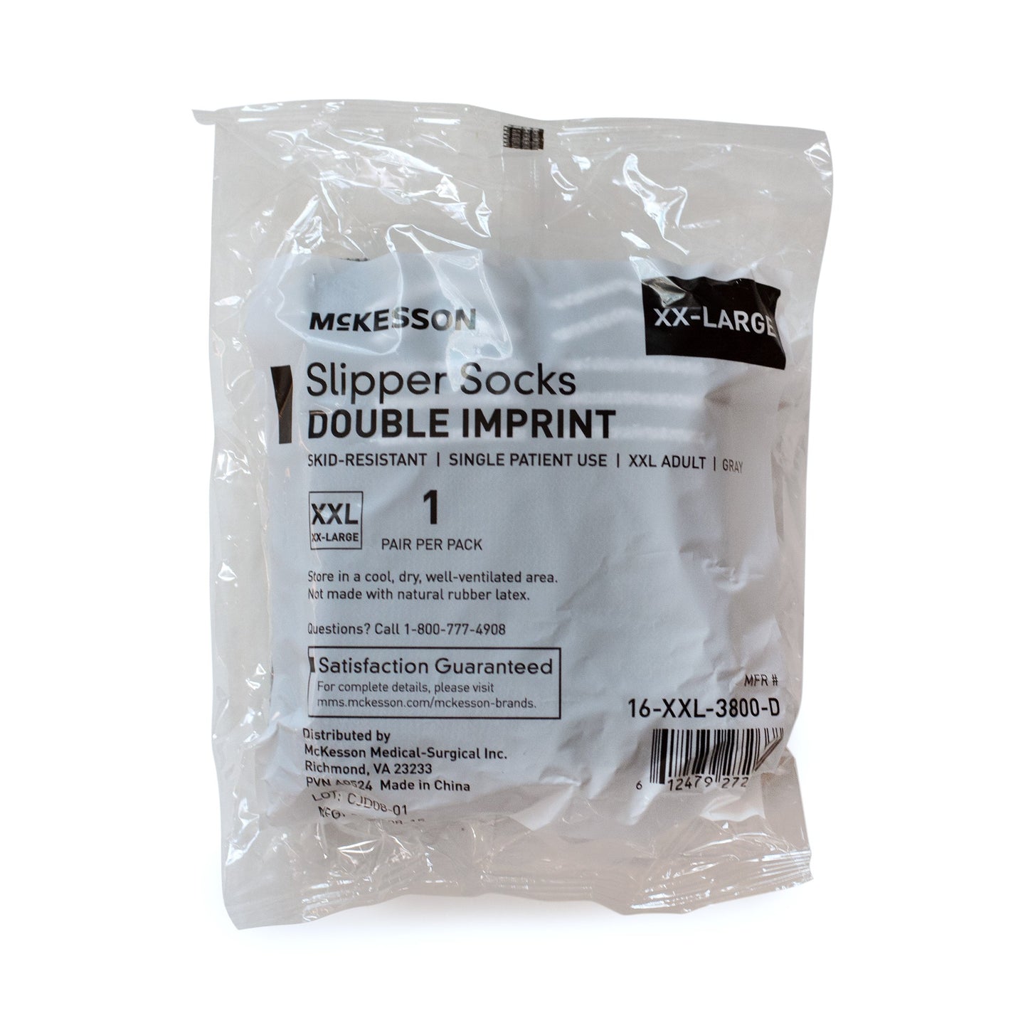 Slipper Socks McKesson Unisex Adult 2X-Large Double Tread Single Patient Use Gray