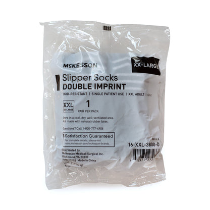 Slipper Socks McKesson Unisex Adult 2X-Large Double Tread Single Patient Use Gray