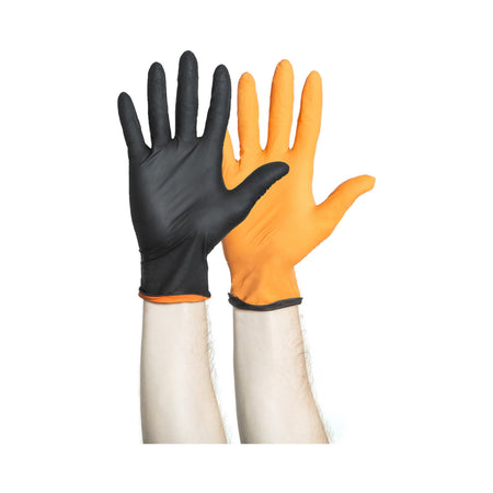 Halyard 44758 Black-Fire* Nitrile Reversible Exam Glove, Large, Black / Orange