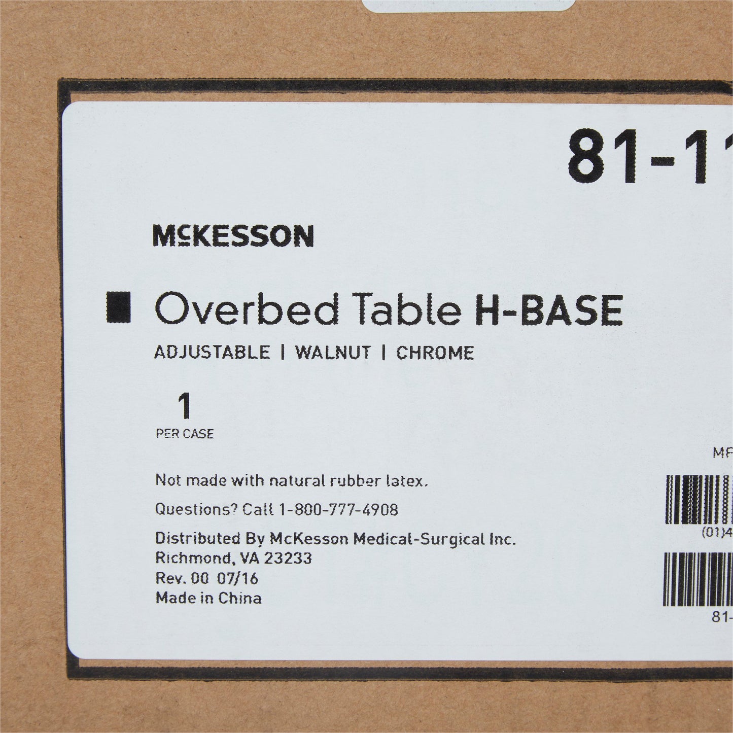 McKesson Overbed Table, Spring-Assisted Lift, 28.25 – 43.25 Inch Height Range