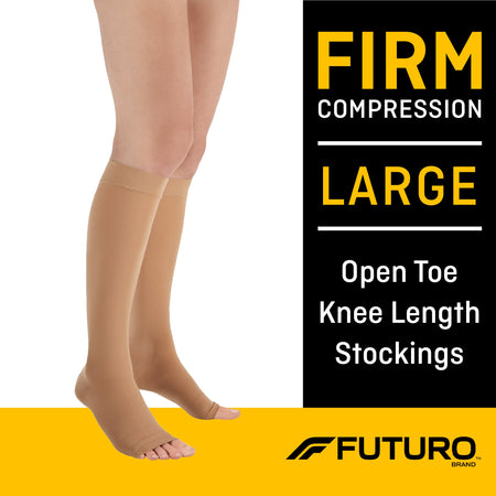 3M 71050EN Futuro Compression Stockings, Open Toe, Firm Unisex, Large, Beige, Knee High