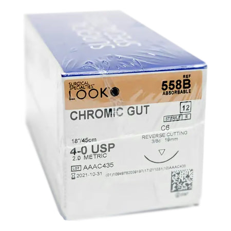 Surgical Specialties 558B LOOK Chromic Gut Absorbable Suture with Needle, C6 Reverse Cutting
