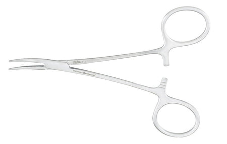 Mosquito Forceps Miltex® Halsted 5 Inch Length OR / Surgical Grade German Stainless Steel NonSterile Locking Finger Ring Handle Curved Serrated Tips