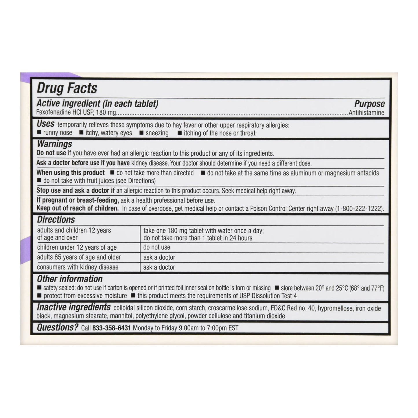 Foster & Thrive™ 24 Hour Allergy Relief Fexofenadine HCl USP 180 mg Tablets