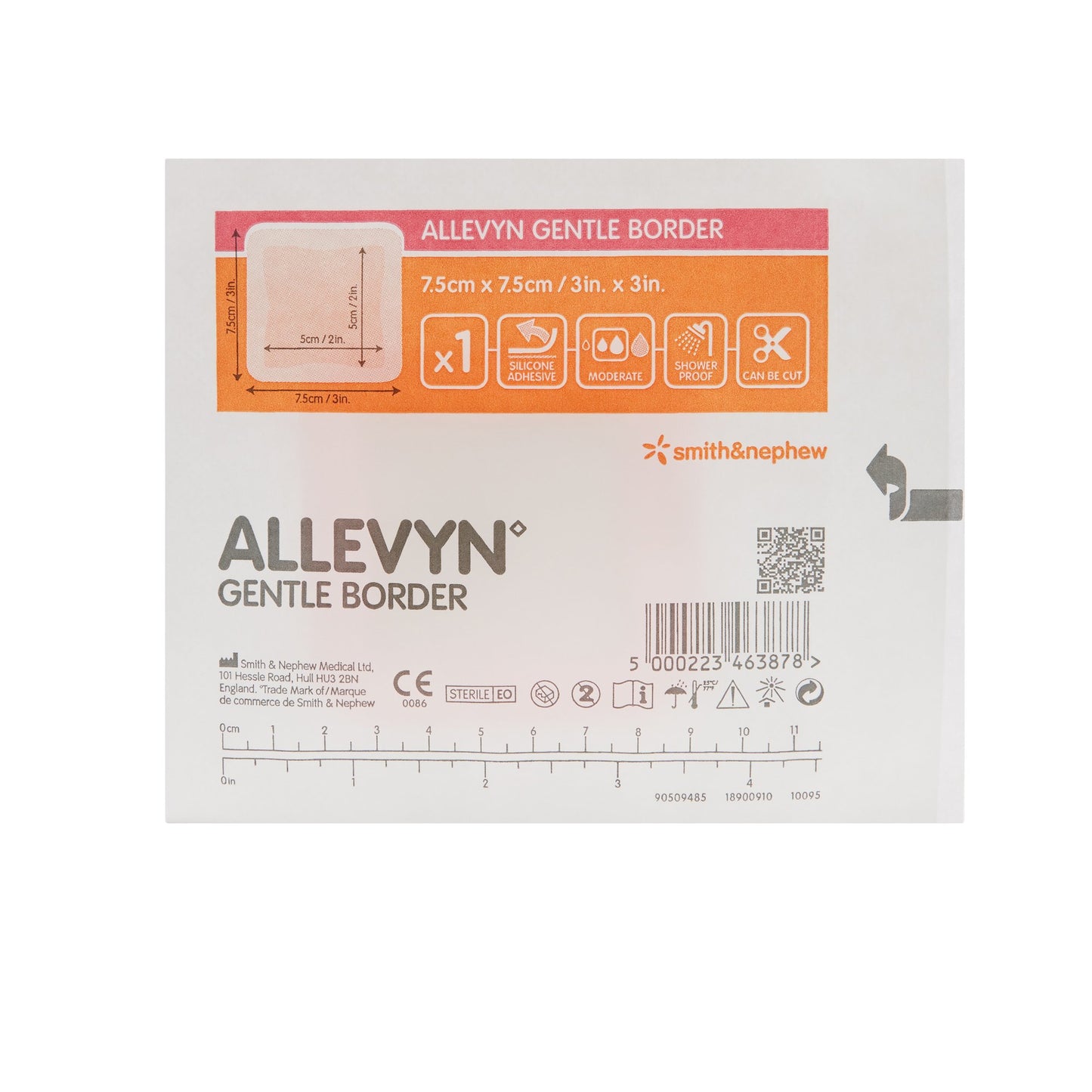 Smith & Nephew 66800276 Allevyn Gentle Border Silicone Foam Dressing, 3 x 3 Inch