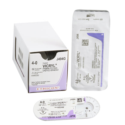 Ethicon Absorbable Suture with Needle Coated Vicryl™ Polyglactin 910 P-3 3/8 Circle Precision Reverse Cutting Needle Size 4-0 Braided