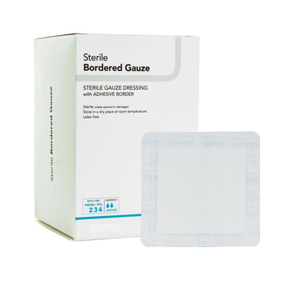 DermaRite® 00261E Bordered Gauze White Adhesive Dressing, 2 x 2 Inch