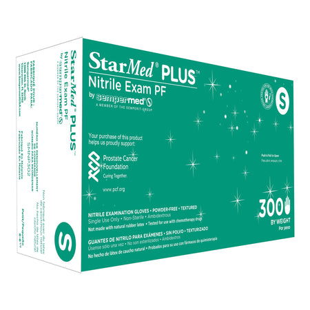 Sempermed SMNP302 StarMed Plus Nitrile Exam Glove, Small, Blue