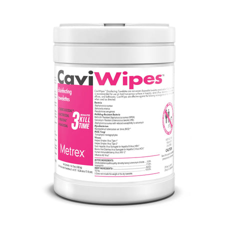 Metrex CaviWipes Surface Disinfectant Alcohol-Based Wipes Canister 6 x 6.75 Inch