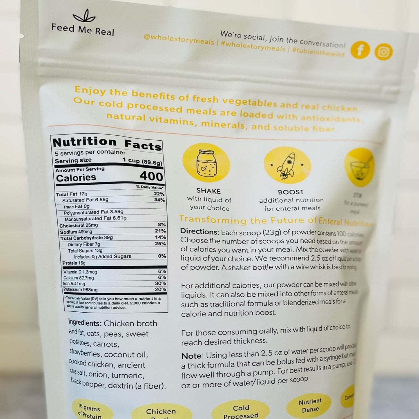 Oral Supplement Whole Story Meals Chicken / Peas / Carrot Flavor Powder 16 oz. Pouch