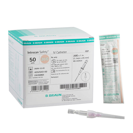 Introcan Safety® Peripheral IV Catheter, 20 Gauge, Straight