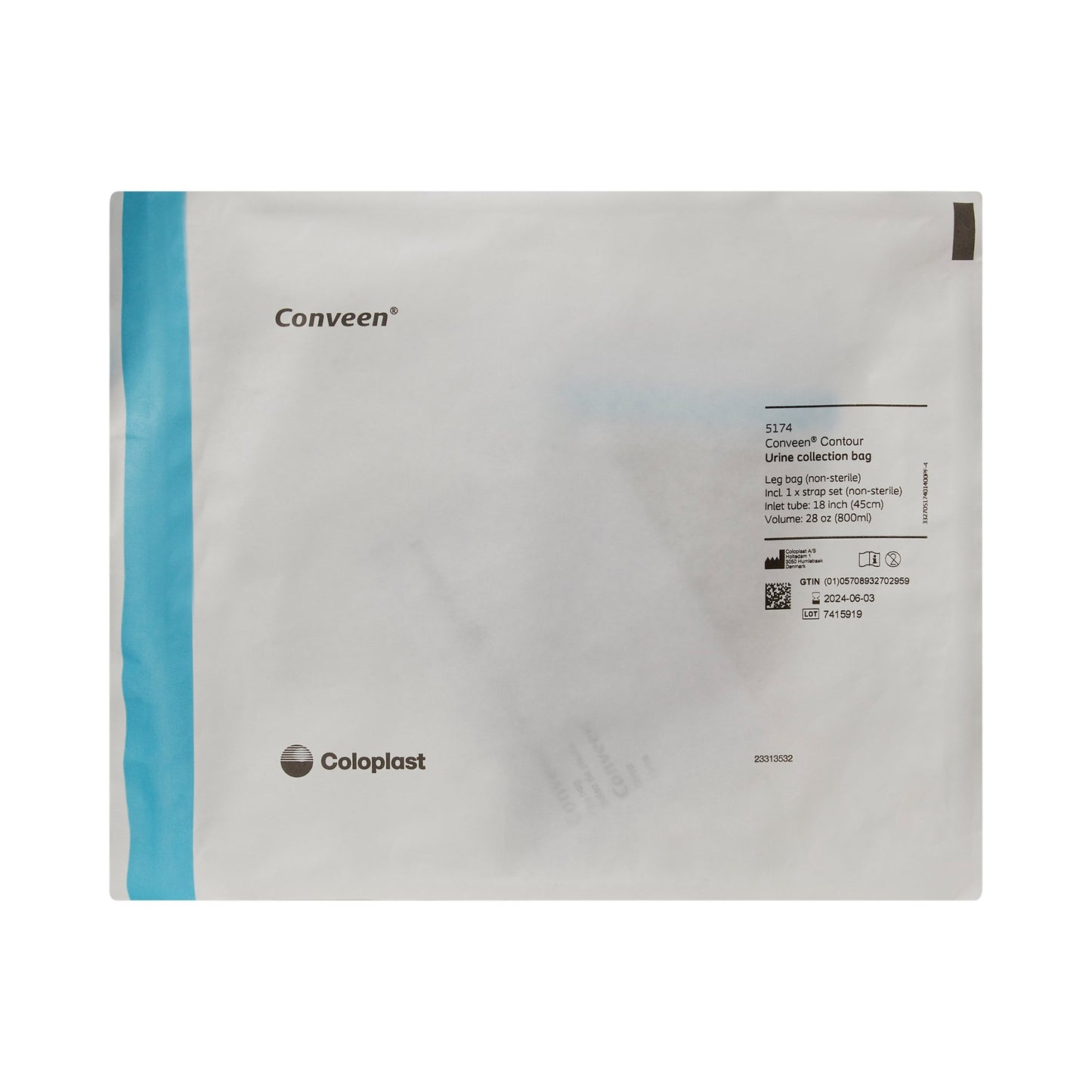 Conveen® Contour Urinary Leg Bag, Anti-Reflux Valve, Polyethylene/Flocked, 800mL
