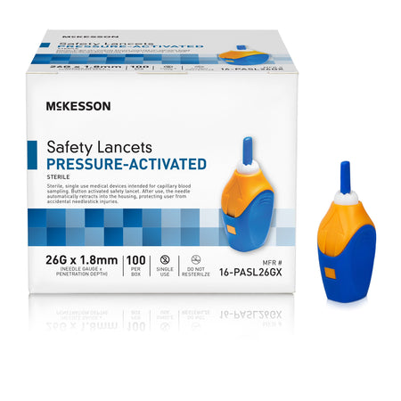 McKesson 16-PASL26GX Pressure Activated Safety Lancets, 26 Gauge, Blue