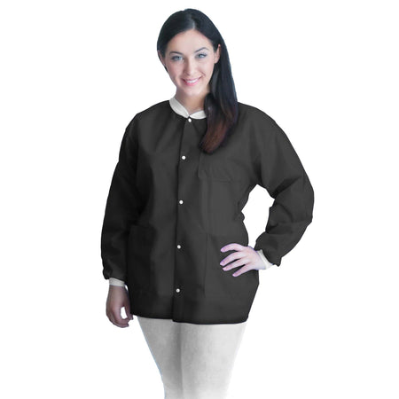 Dukal UGJ-6500-L Lab Jacket FitMe Black Large Hip Length 3-Layer SMS Disposable