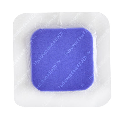 Antibacterial Foam Dressing Hydrofera BLUE® READY-Border™ 4 X 4 Inch With Border Waterproof Film Backing Silicone Adhesive Square Sterile