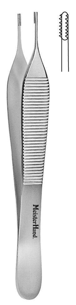 Tissue Forceps MeisterHand® Adson-Brown 4-3/4 Inch Length OR / Surgical Grade German Stainless Steel NonSterile NonLocking Thumb Handle Straight 7 X 7 Side Grasping Teeth