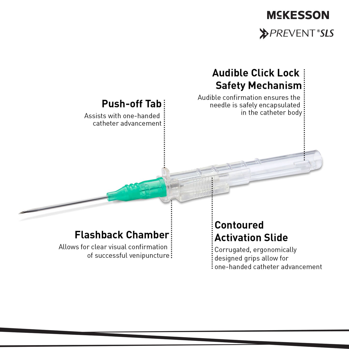 Peripheral IV Catheter Prevent® SLS 18 Gauge 1-1/4 Inch Polyurethane Straight Hub Non Blood Control Sliding Safety