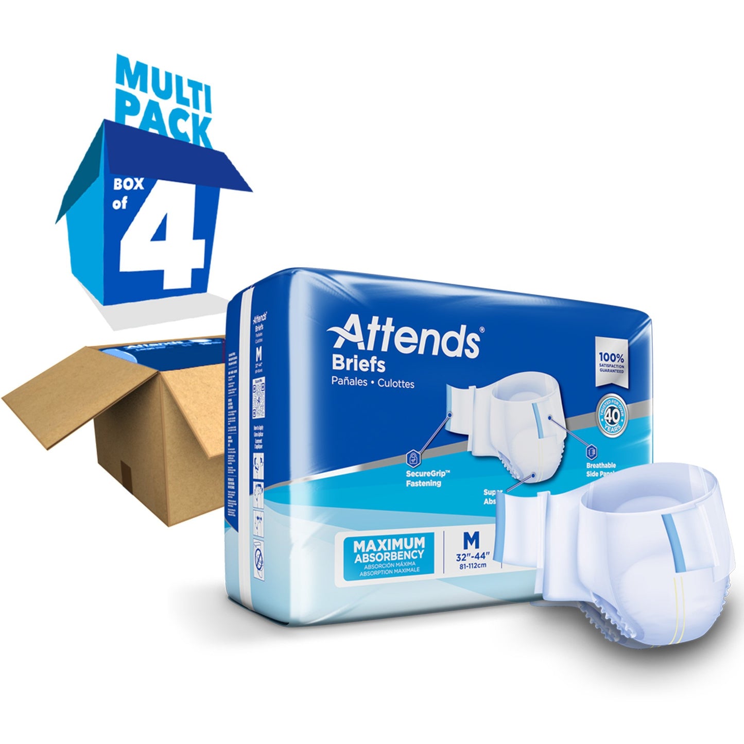 Attends® Briefs, Adult, Medium, Heavy Absorbency, Disposable, White