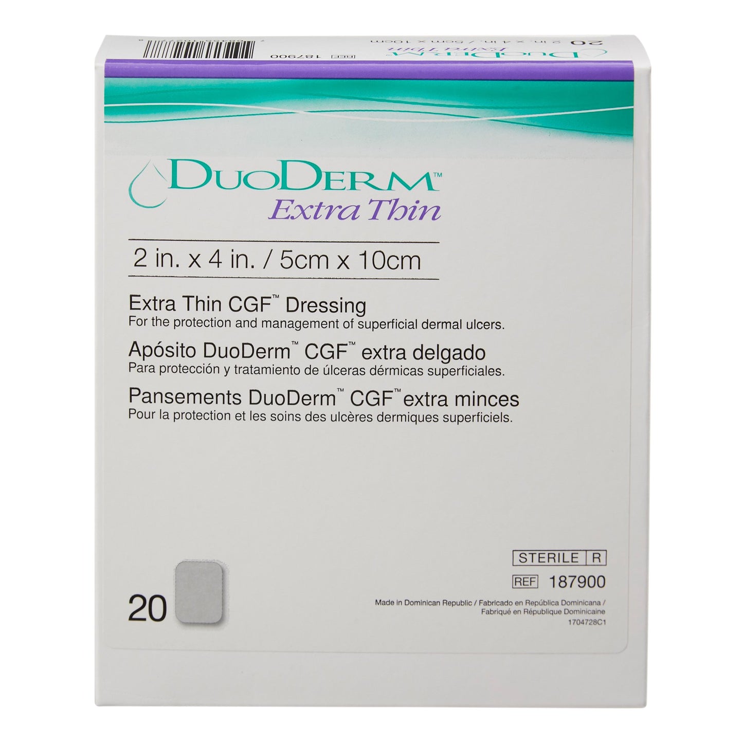 Convatec 187900 DuoDerm® Extra Thin Hydrocolloid Dressing, 2 x 4 Inch