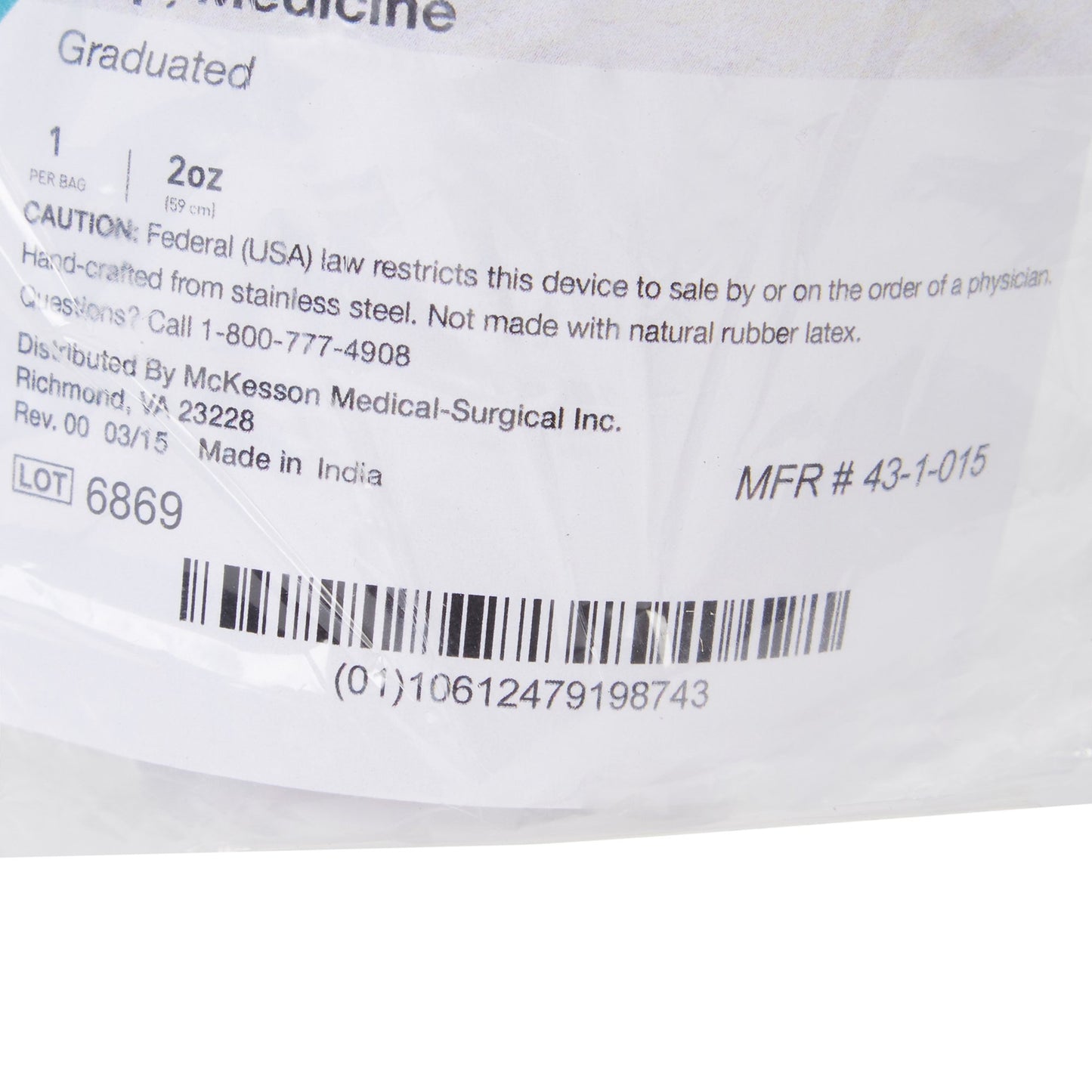 McKesson Argent™ Stainless Steel Graduated Medicine Cup, 2-ounce capacity
