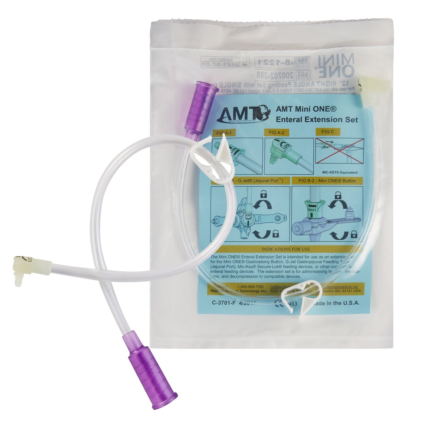 Mini ONE® Right Angle Connector With Bolus Adapter, 12 Inch, Purple