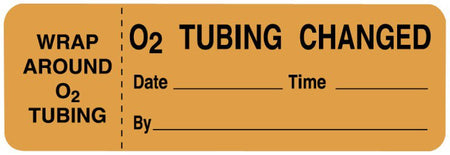 Pre-Printed Label UAL™ Auxiliary Label Orange Paper O2 Tubing Change Date___Time__ Safety and Instructional 1 X 3 Inch