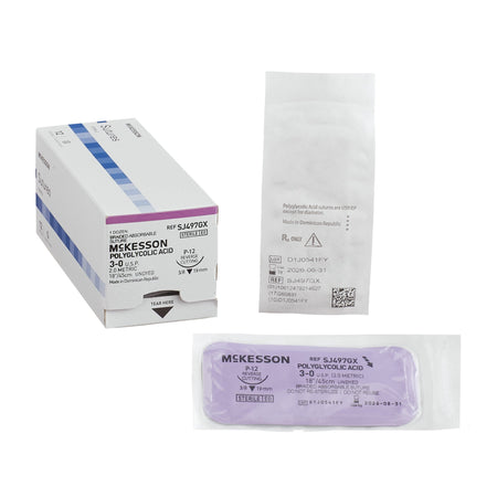 McKesson SJ497GX Polyglycolic Acid Absorbable Suture with Needle, P-12, Braided