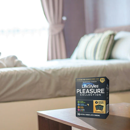 Condom Variety Pack Lifestyles® Pleasure Collection Lubricated One Size Fits Most 36 Per Box