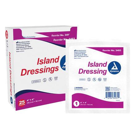 Dynarex 3493 White Adhesive Dressing, 4 x 4 inch