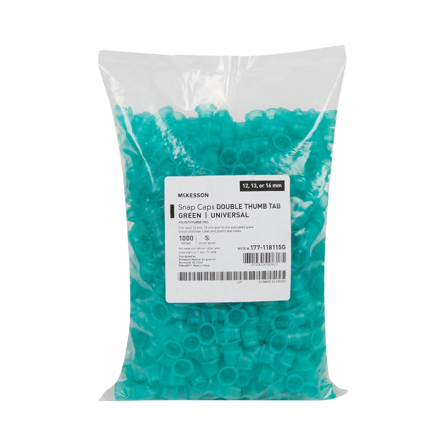 McKesson Green Tube Closure, 12, 13 mm and 16 mm