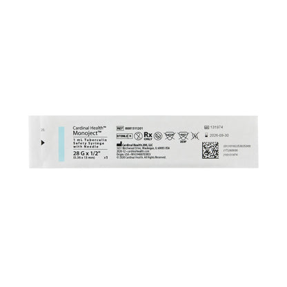 Monoject™ 1 mL Tuberculin Syringe with Needle, 28 Gauge, 1/2 Inch Needle Length